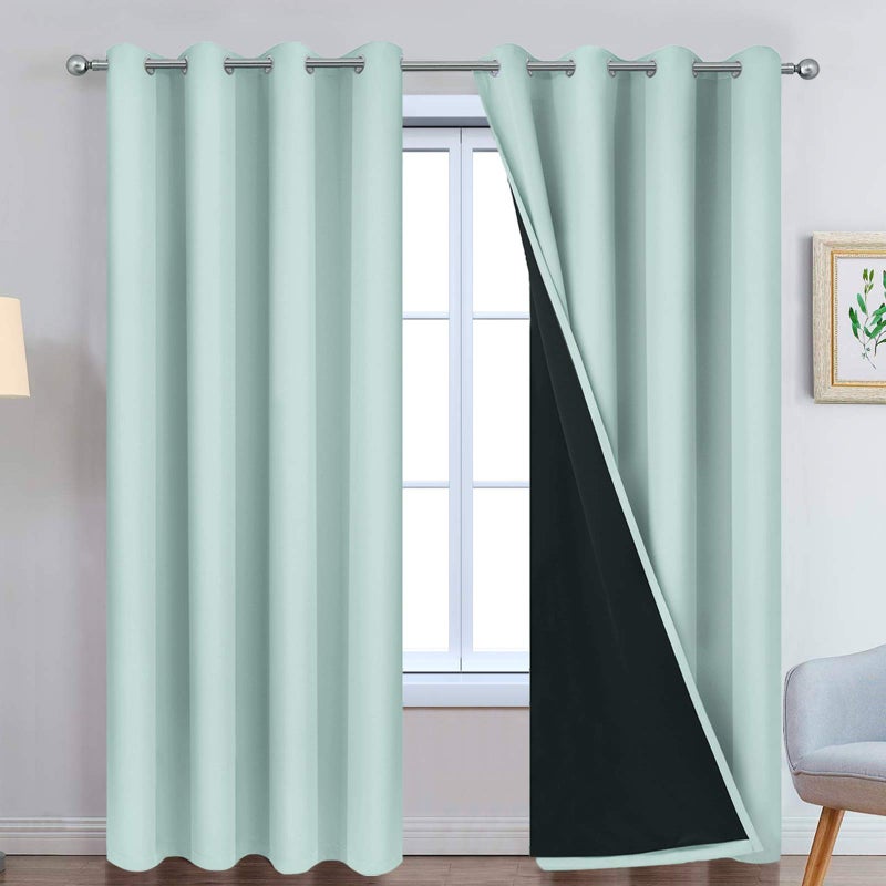 Yakamok 100% Blackout Lined Pair Curtains, Window Treatment Thermal Insulated Soundproof Drapes for Bedroom(52Wx84L, Aqua, 2 Panels) - Image 1